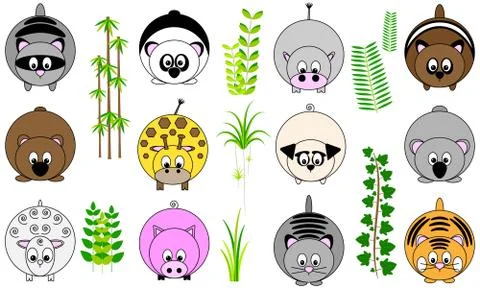 Collection of twelve cute funny vector illustrated sticker icon buttons Stock Illustration