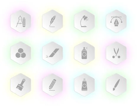 A collection of twelve hexagonal buttons Stock Illustration