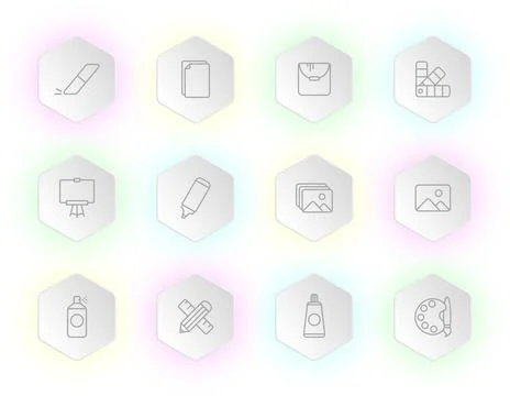 A collection of twelve hexagonal icons Illustrazione stock