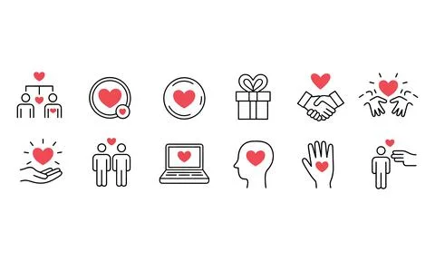 Collection of twelve linear depicting love, relationships, and human connec.. Stock Illustration
