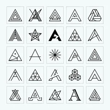 Collection of twenty-five geometric letter A logos and triangular icon desi.. Stock Illustration