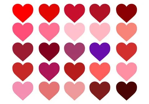 Collection Of Twenty Five Solid Heart Shapes In Red And Pink Tones Stock Illustration