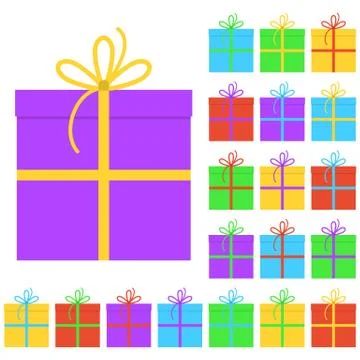 Collection of twenty multi colored gift boxes Stock Illustration