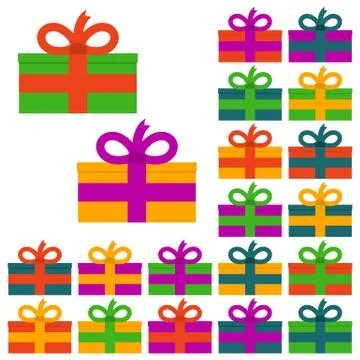 Collection of twenty multi colored gift boxes 스톡 일러스트