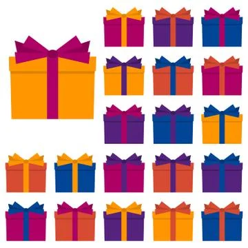 Collection of twenty multi colored gift boxes Stock-Illustration