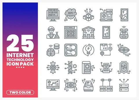 Collection of two-color internet technology icons on a white background wit.. Ilustração Stock
