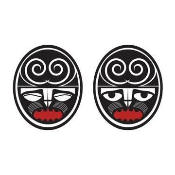 Collection of two different maori style faces Stock Illustration