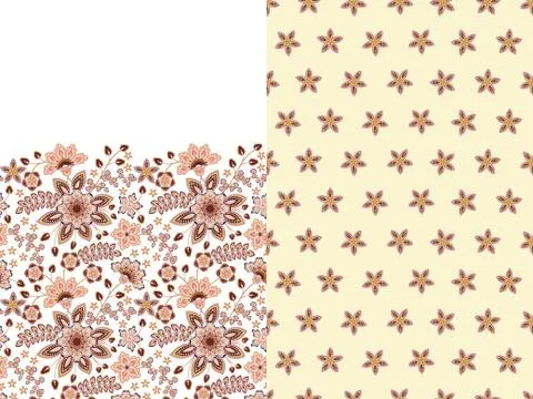 Collection two seamless pattern. Textile bohemian print. Floral wallpaper Illustrazione stock