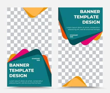 Collection of two vertical vector banner templates in pink green orange white Stock Illustration