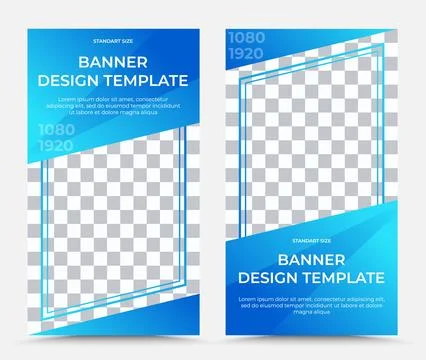 Collection of two vertical vector templates of banners in blue with white tex Stock Illustration