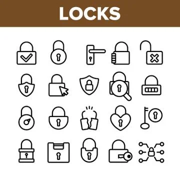 Collection Type Locks Elements Vector Icons Set Stock Illustration