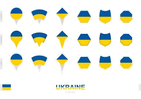Collection of the Ukraine flag in different shapes and with three different.. Stock Illustration