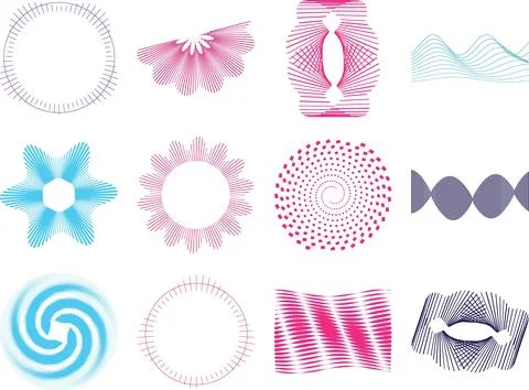 Collection of unique geometric designs featuring various shapes and lines i.. Ilustração Stock