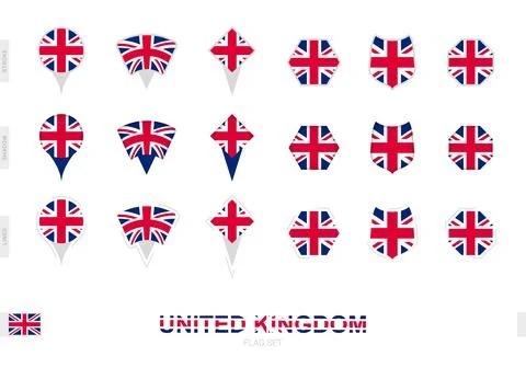 Collection of the United Kingdom flag in different shapes and with three di.. Stock Illustration
