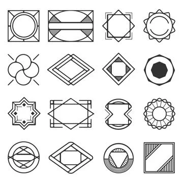 Collection of universal black geometric shapes. Simple geometric elements. .. Stock Illustration