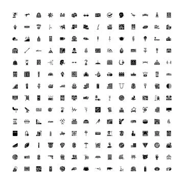 Collection of universal black glyph flat icons set Stock Illustration