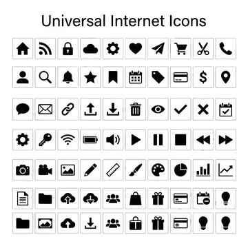 Collection of universal internet icons and symbols for web design and digit.. Illustrazione stock