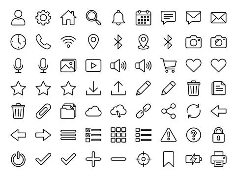 Collection of universal outline icons for web and mobile applications, repr.. Stock-Illustration