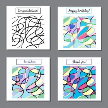 Collection of universal vector hand drawn cards. Perfect for any holiday, inv Stock Illustration