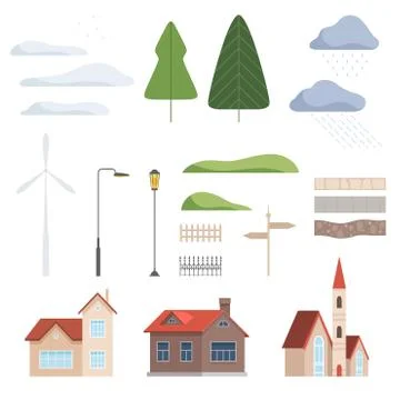 Collection of urban landscape constructor design elements vector Illustration Illustrazione stock