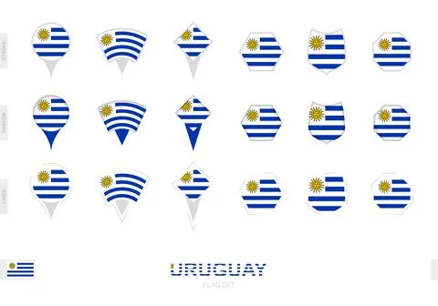 Collection of the Uruguay flag in different shapes and with three different.. Stock Illustration