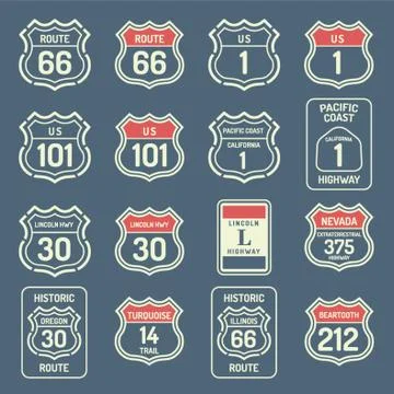 Collection of us route labels Stock Illustration