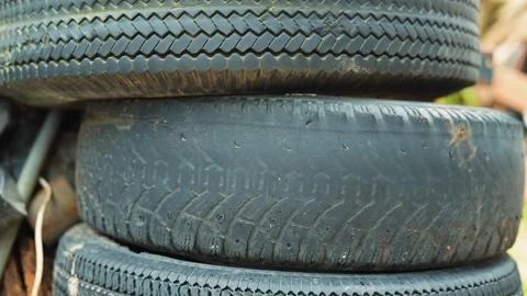 A collection of used tires . different treads and conditions of the tires, Видео 344670255