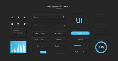 A collection of user interface elements for a mobile application. A set of icons 스톡 일러스트