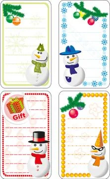 Collection of variable Christmas tags with snowmen Illustrazione stock
