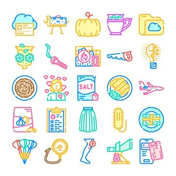 Collection of varied linear icon illustrations Stock Illustration