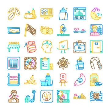 Collection of varied objects, concepts, and people colorful icons Stock Illustration