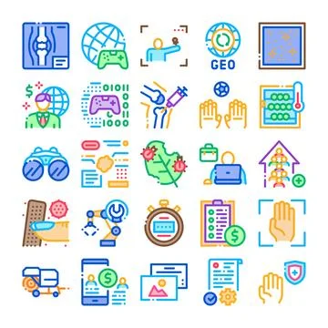 Collection of varied vector line computer technology icons イラスト素材