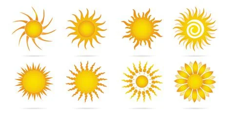 Collection of variety suns icon. Different kind of sun icons Stock Illustration