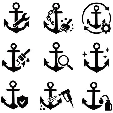 Collection of Various Anchor Maintenance and Repair Service Icons Set Stockillustratie
