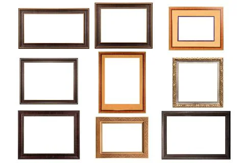 Collection of various antique frames on white background Stock Photos