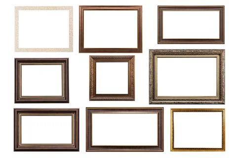 Collection of various antique frames on white background Stock Photos