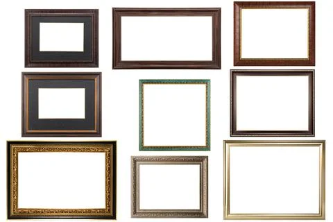 Collection of various antique frames on white background Stock Photos