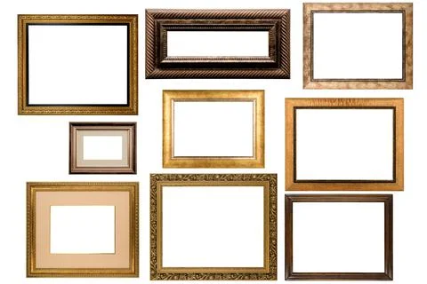 Collection of various antique frames on white background Stock Photos