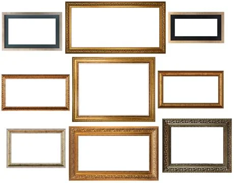 Collection of various antique frames on white background Stock Photos