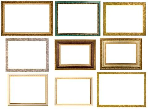 Collection of various antique frames on white background Stock Photos