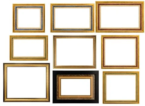 Collection of various antique frames on white background Stock Photos