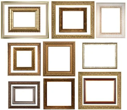 Collection of various antique frames on white background Stock Photos