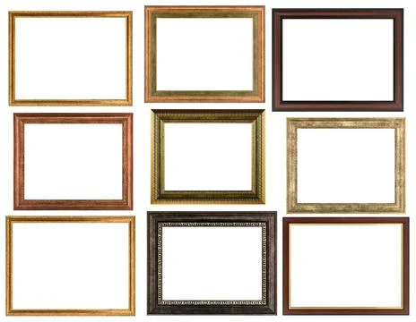 Collection of various antique frames on white background Stock Photos