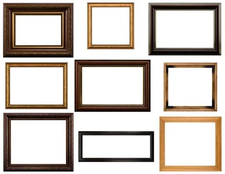 Collection of various antique frames on white background Stock Photos