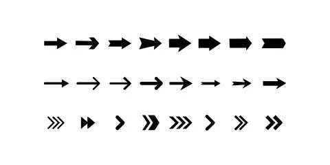 Collection of Various Arrow Designs in Black. Vector icon. Stock Illustration