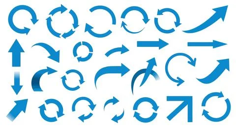 A collection of various arrows and circular shapes in different colors and .. Illustrazione stock