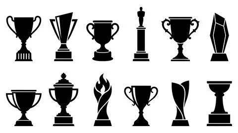Collection of various award trophy silhouettes for sports with participation Stock Illustration
