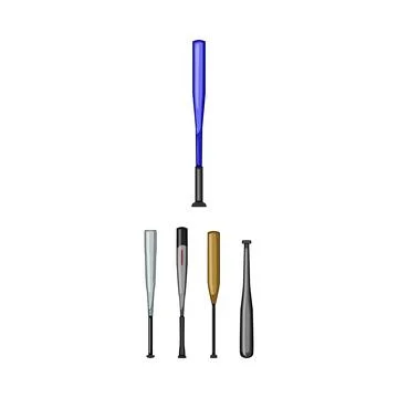 Collection of various bats for baseball and softball sports Stock Illustration