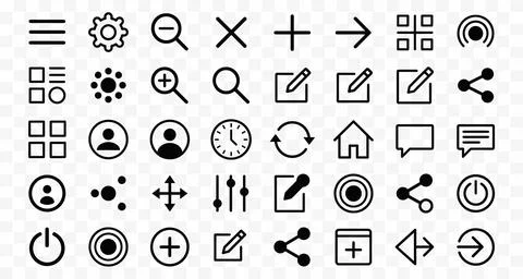 A collection of various black and white icons on a grey background 스톡 일러스트
