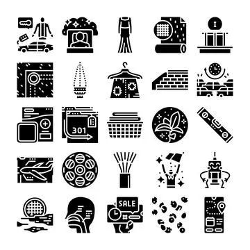 Collection of various black and white glyph icons Illustrazione stock